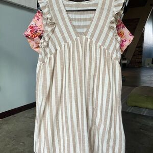 Striped Beige and White Kids Dress